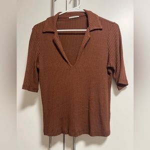 Reformation Brown Collared Blouse